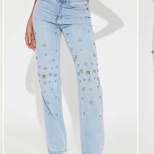 Fashion Nova High Rise jeans when the stars align straight leg embellished stone